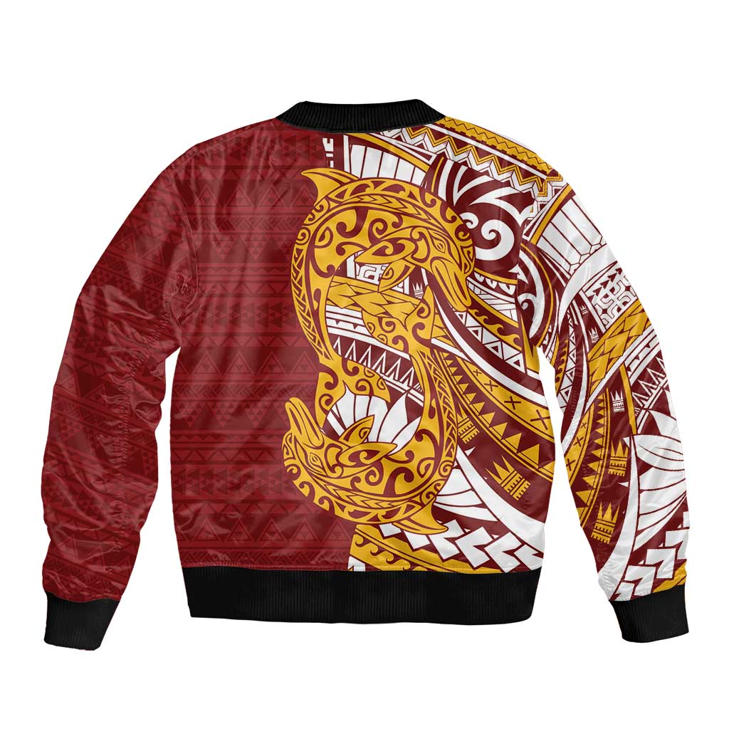 Couple Dolphins Maori Motif Sleeve Zip Bomber Jacket LT9 - Polynesian Pride