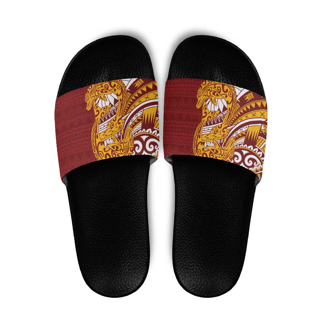 Couple Dolphins Maori Motif Slide Sandals LT9 Burgundy - Polynesian Pride