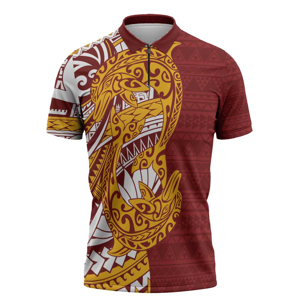 Couple Dolphins Maori Motif Zipper Polo Shirt - Polynesian Pride