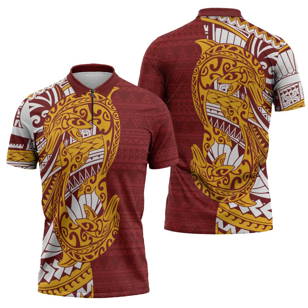 Couple Dolphins Maori Motif Zipper Polo Shirt - Polynesian Pride