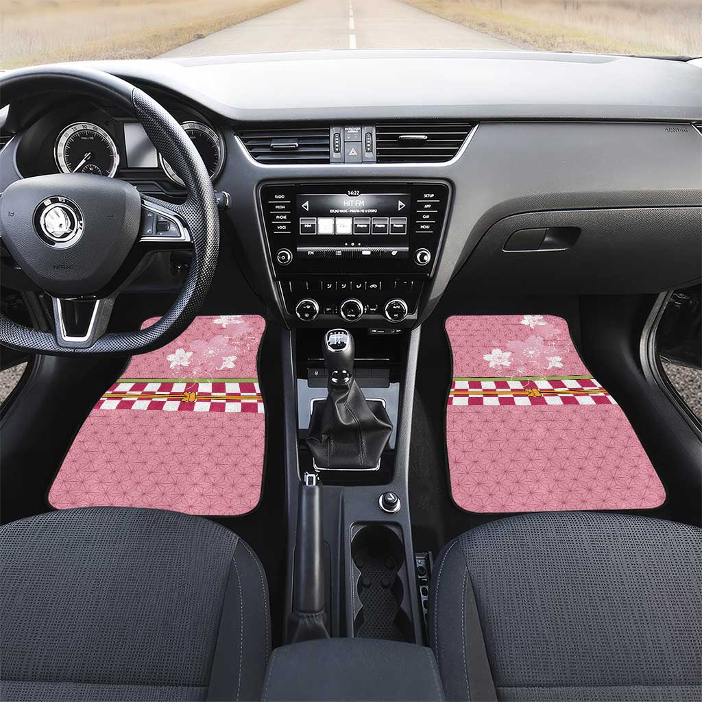 Japanese Asanoha Pattern Car Mats Charm Against Evil Spirits LT9 Set 2pcs - Front Pink - Polynesian Pride