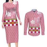 Japanese Asanoha Pattern Couples Matching Long Sleeve Bodycon Dress and Long Sleeve Button Shirt Charm Against Evil Spirits LT9 Pink - Polynesian Pride