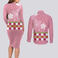 Japanese Asanoha Pattern Couples Matching Long Sleeve Bodycon Dress and Long Sleeve Button Shirt Charm Against Evil Spirits LT9 - Polynesian Pride