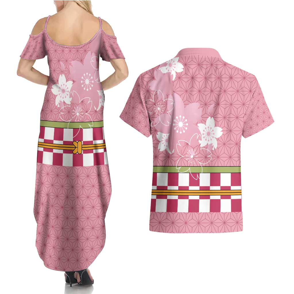 Japanese Asanoha Pattern Couples Matching Summer Maxi Dress and Hawaiian Shirt Charm Against Evil Spirits - Polynesian Pride