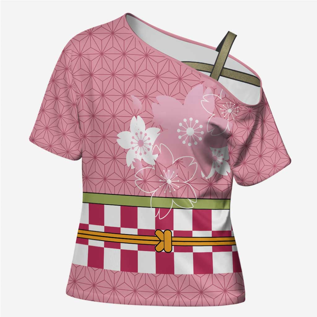 Japanese Asanoha Pattern Cross Shoulder Shirt Charm Against Evil Spirits LT9 Female Pink - Polynesian Pride