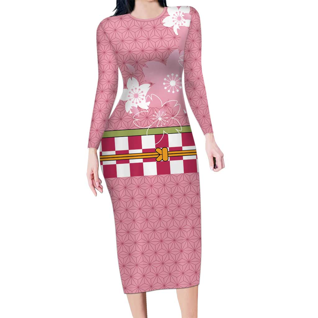 Japanese Asanoha Pattern Family Matching Long Sleeve Bodycon Dress and Hawaiian Shirt Charm Against Evil Spirits - Polynesian Pride
