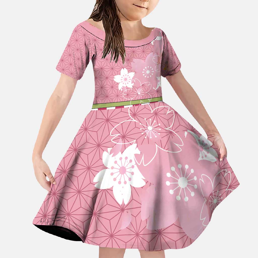 Japanese Asanoha Pattern Family Matching Summer Maxi Dress and Hawaiian Shirt Charm Against Evil Spirits LT9 Daughter's Dress Pink - Polynesian Pride