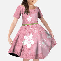 Japanese Asanoha Pattern Family Matching Summer Maxi Dress and Hawaiian Shirt Charm Against Evil Spirits LT9 Daughter's Dress Pink - Polynesian Pride