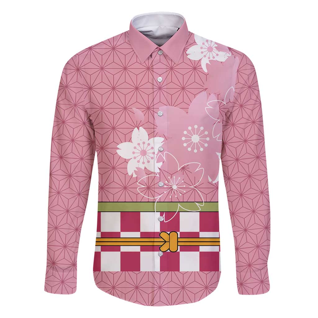 Japanese Asanoha Pattern Family Matching Summer Maxi Dress and Hawaiian Shirt Charm Against Evil Spirits LT9 Dad's Shirt - Long Sleeve Pink - Polynesian Pride