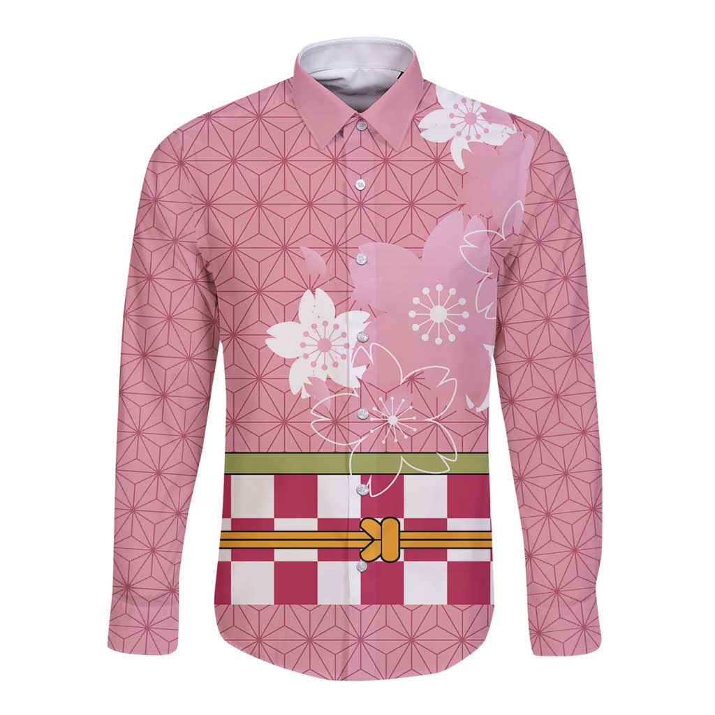 Japanese Asanoha Pattern Long Sleeve Button Shirt Charm Against Evil Spirits LT9 Unisex Pink - Polynesian Pride