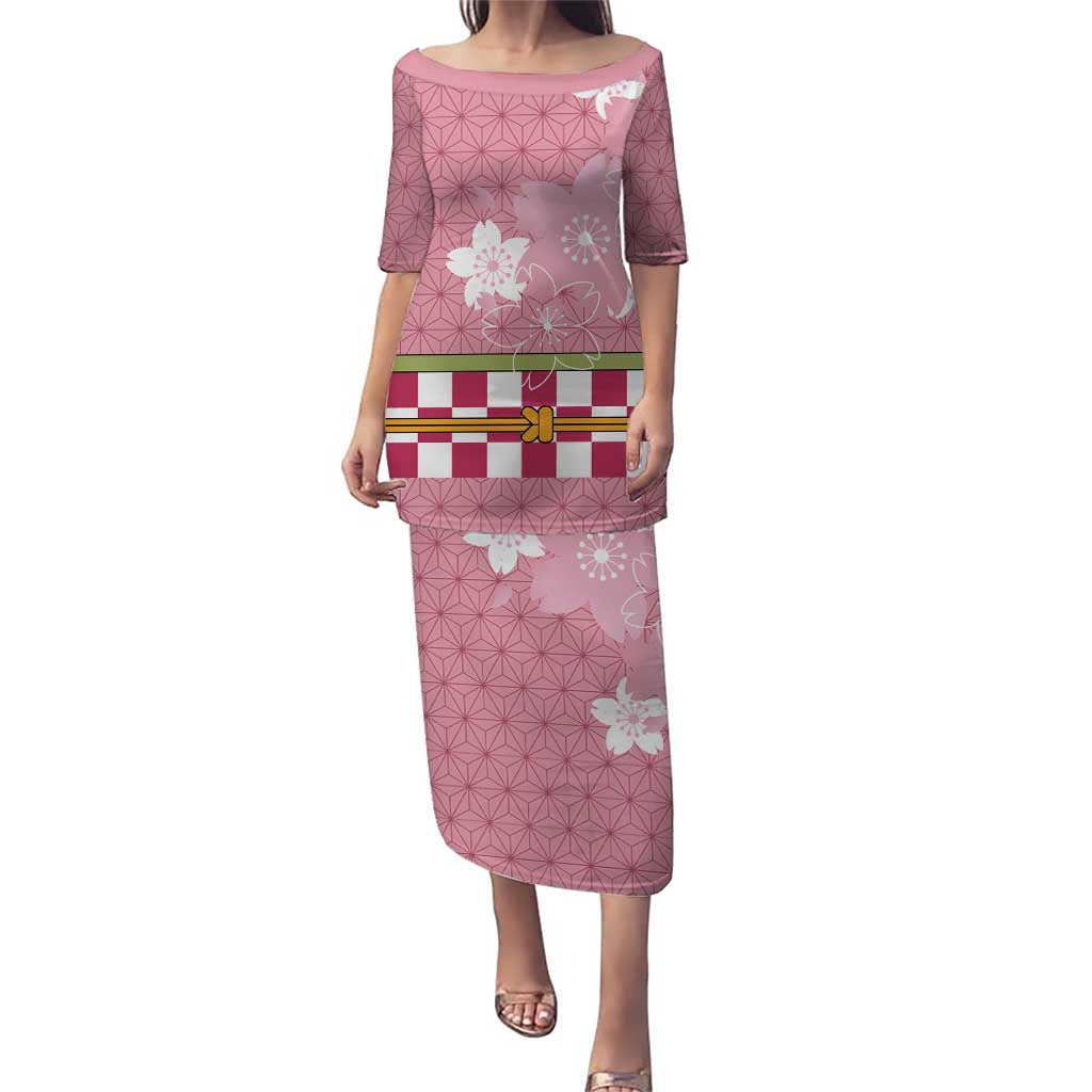 Japanese Asanoha Pattern Puletasi Charm Against Evil Spirits LT9 Long Dress Pink - Polynesian Pride