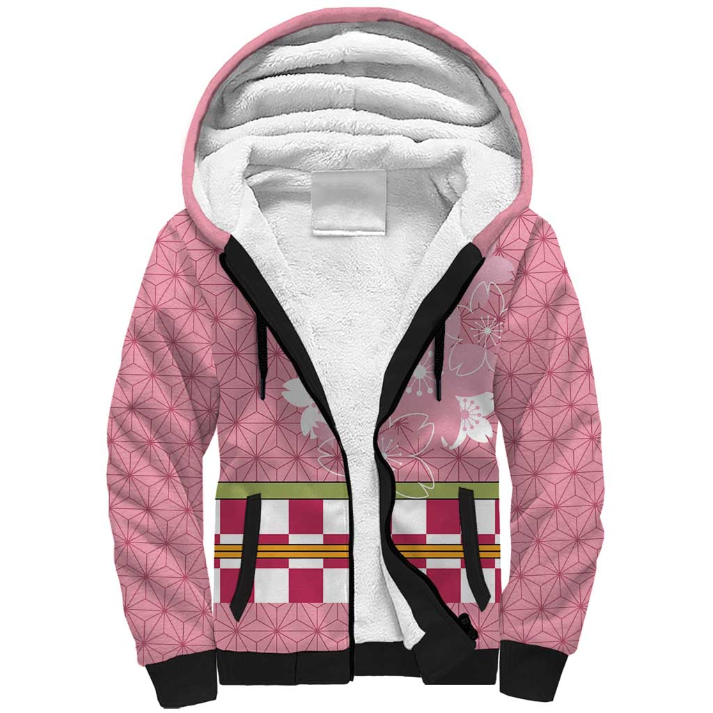 Japanese Asanoha Pattern Sherpa Hoodie Charm Against Evil Spirits LT9 Unisex Pink - Polynesian Pride