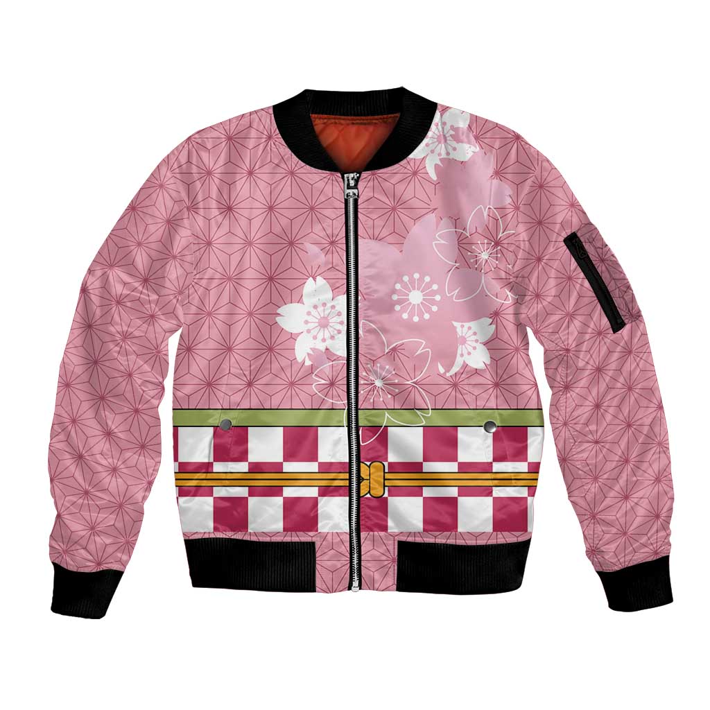 Japanese Asanoha Pattern Sleeve Zip Bomber Jacket Charm Against Evil Spirits LT9 Unisex Pink - Polynesian Pride