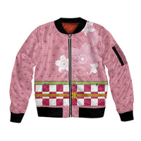 Japanese Asanoha Pattern Sleeve Zip Bomber Jacket Charm Against Evil Spirits LT9 Unisex Pink - Polynesian Pride