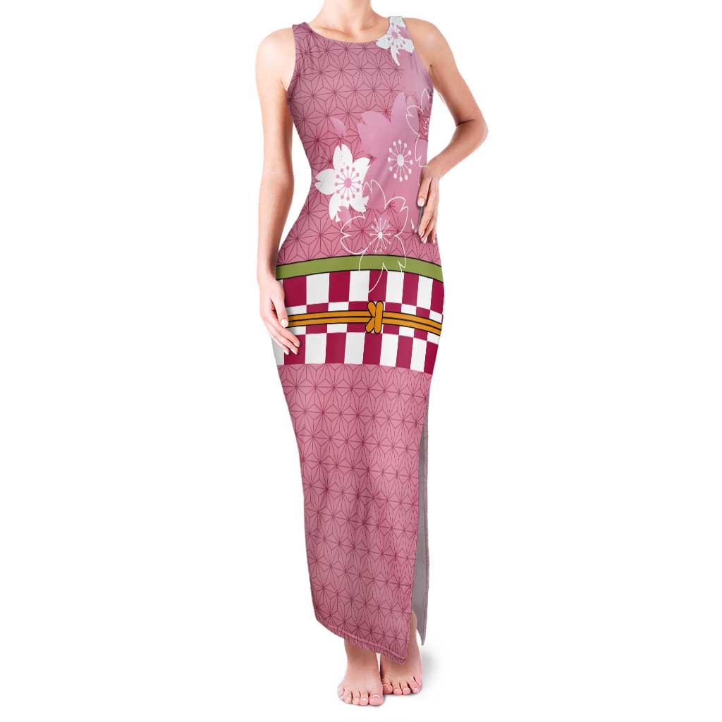 Japanese Asanoha Pattern Tank Maxi Dress Charm Against Evil Spirits LT9 Women Pink - Polynesian Pride