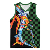 Japanese Asanoha Pattern Basketball Jersey Sun Flame Slayer Dragon Hinokami Kagura Spirit LT9 Unisex Green - Polynesian Pride