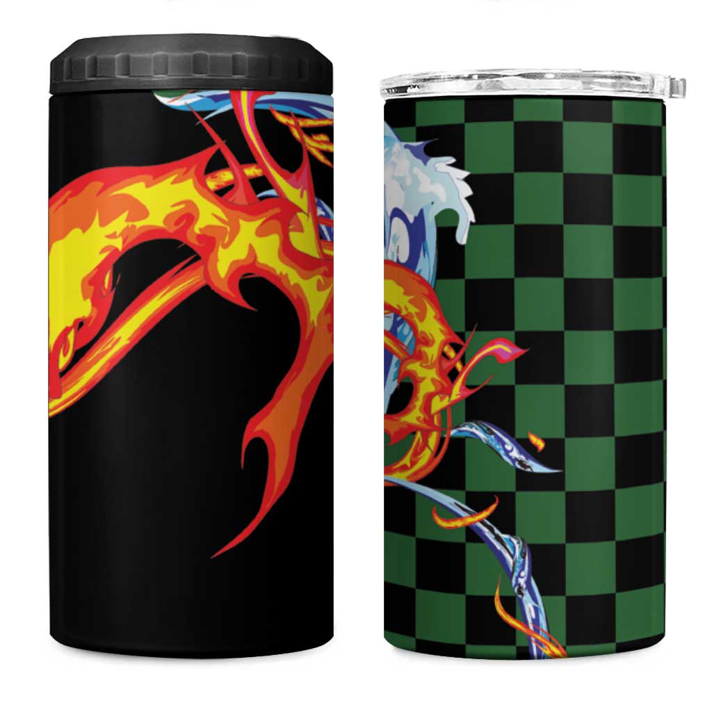 Japanese Asanoha Pattern 4 in 1 Can Cooler Tumbler Sun Flame Slayer Dragon Hinokami Kagura Spirit - Polynesian Pride