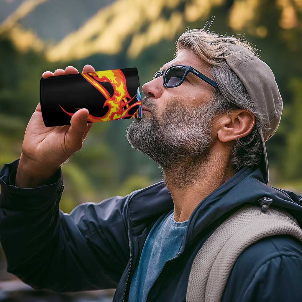 Japanese Asanoha Pattern 4 in 1 Can Cooler Tumbler Sun Flame Slayer Dragon Hinokami Kagura Spirit - Polynesian Pride