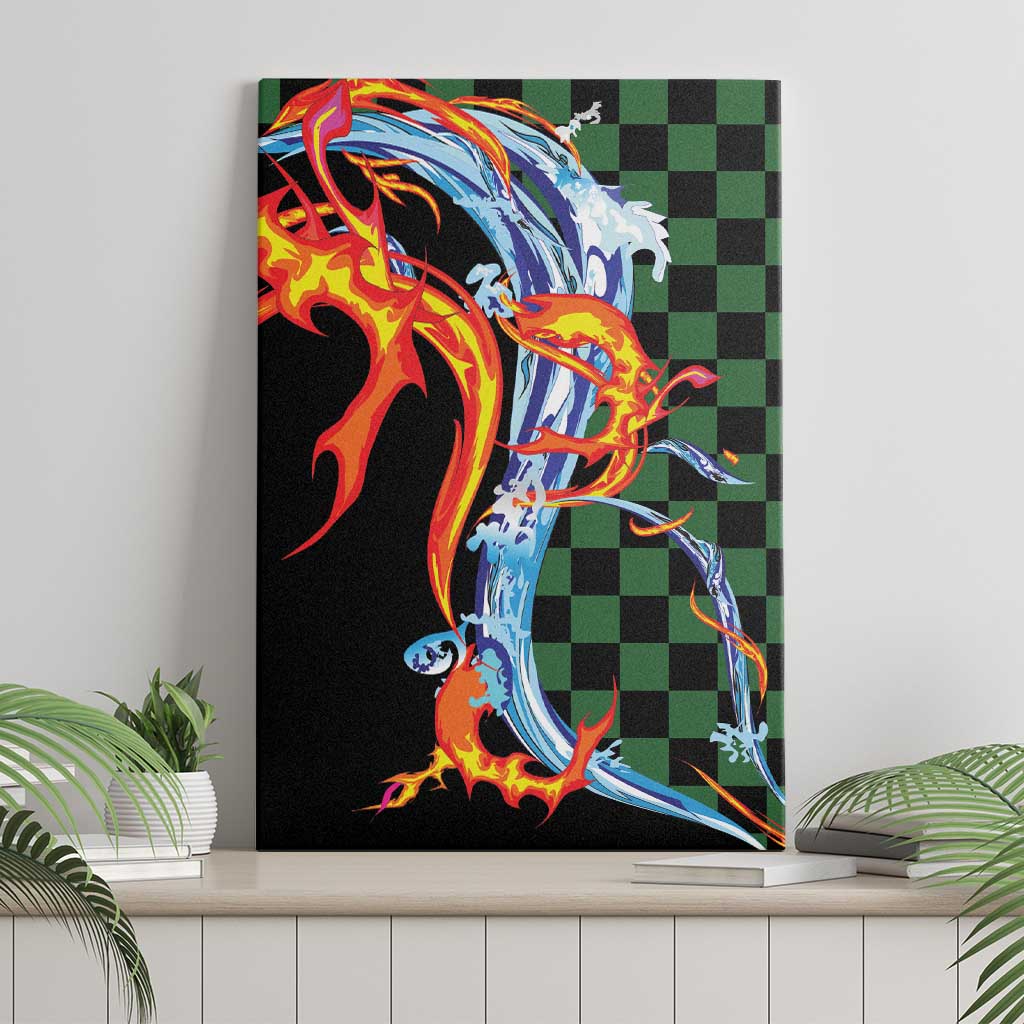 Japanese Asanoha Pattern Canvas Wall Art Sun Flame Slayer Dragon Hinokami Kagura Spirit - Polynesian Pride