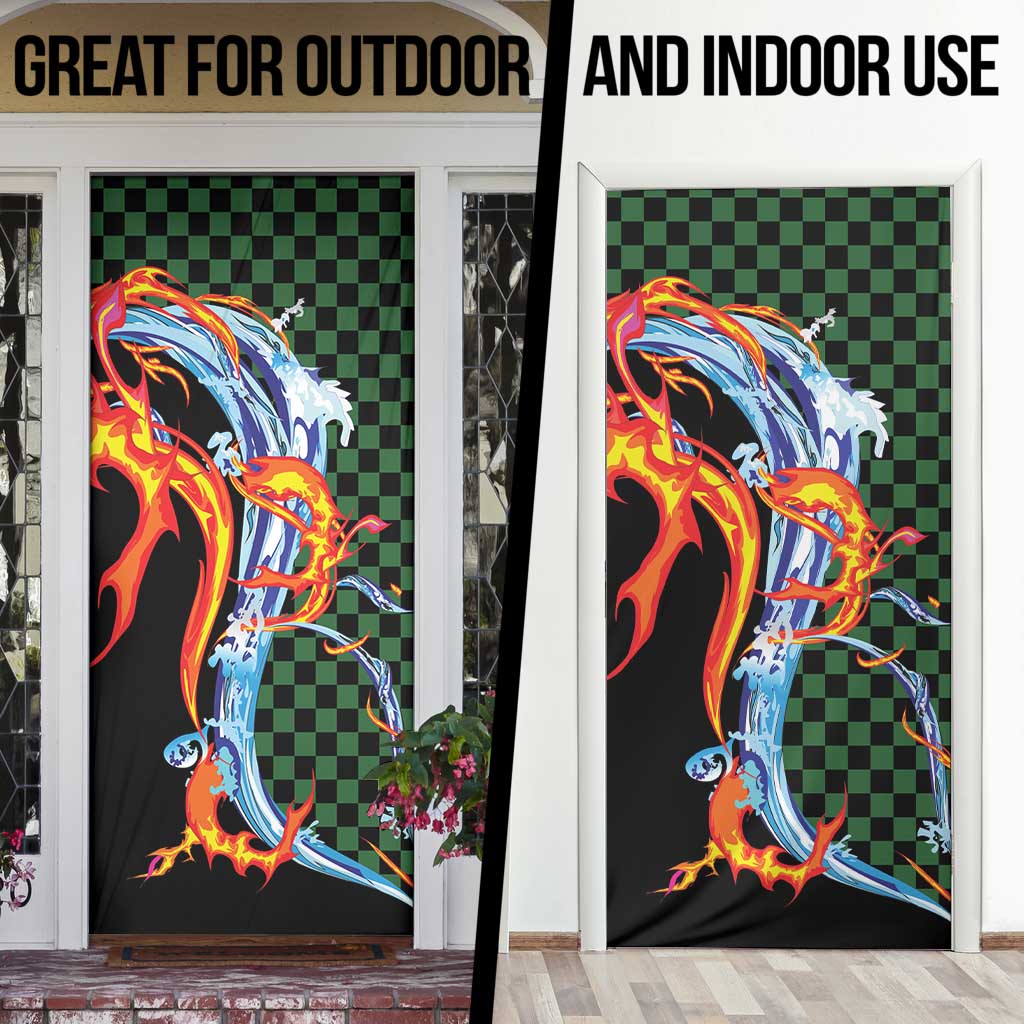 Japanese Asanoha Pattern Door Cover Sun Flame Slayer Dragon Hinokami Kagura Spirit - Polynesian Pride