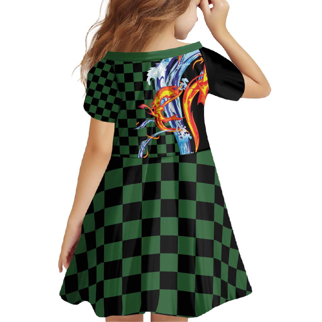 Japanese Asanoha Pattern Family Matching Long Sleeve Bodycon Dress and Hawaiian Shirt Sun Flame Slayer Dragon Hinokami Kagura Spirit - Polynesian Pride