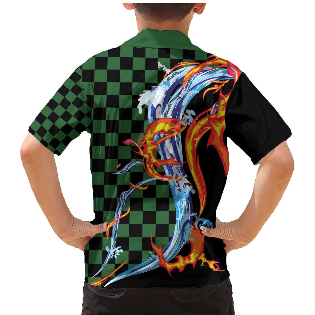 Japanese Asanoha Pattern Family Matching Mermaid Dress and Hawaiian Shirt Sun Flame Slayer Dragon Hinokami Kagura Spirit - Polynesian Pride