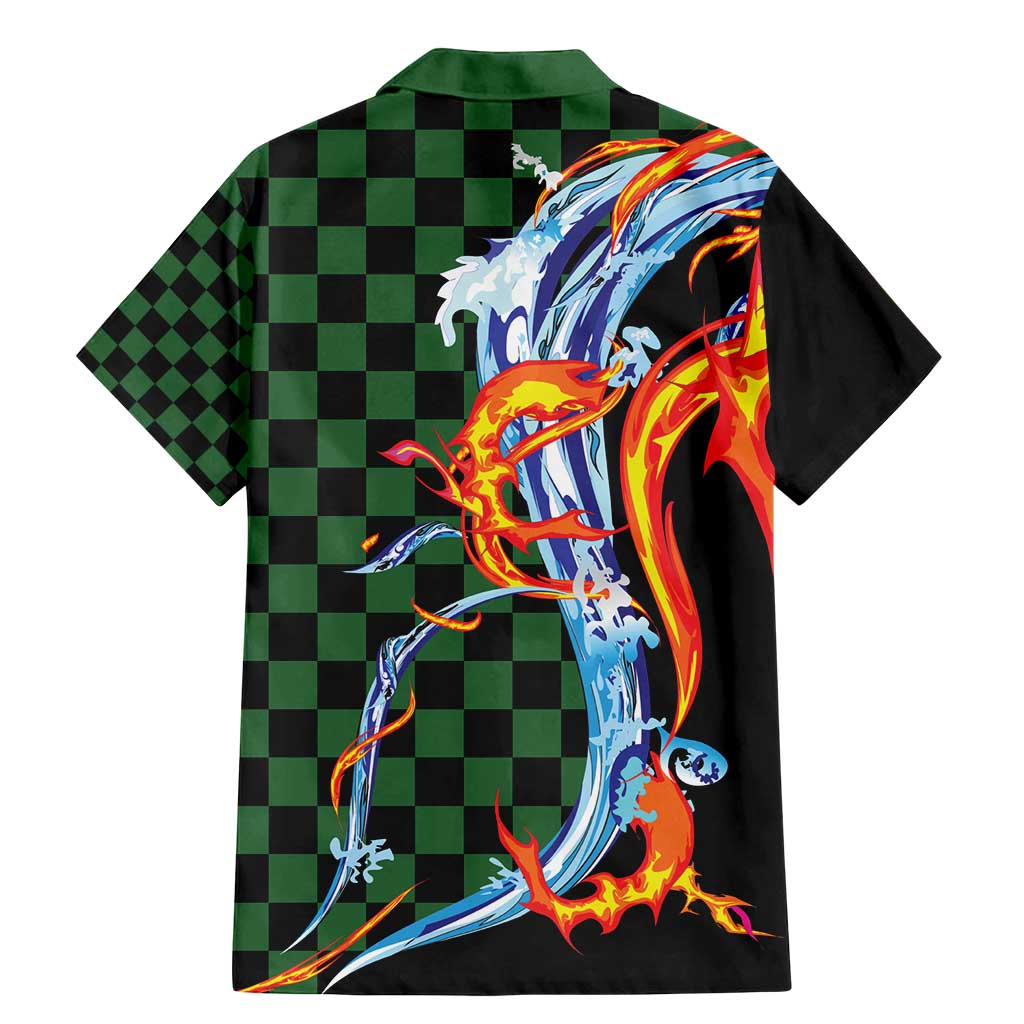 Japanese Asanoha Pattern Family Matching Mermaid Dress and Hawaiian Shirt Sun Flame Slayer Dragon Hinokami Kagura Spirit - Polynesian Pride