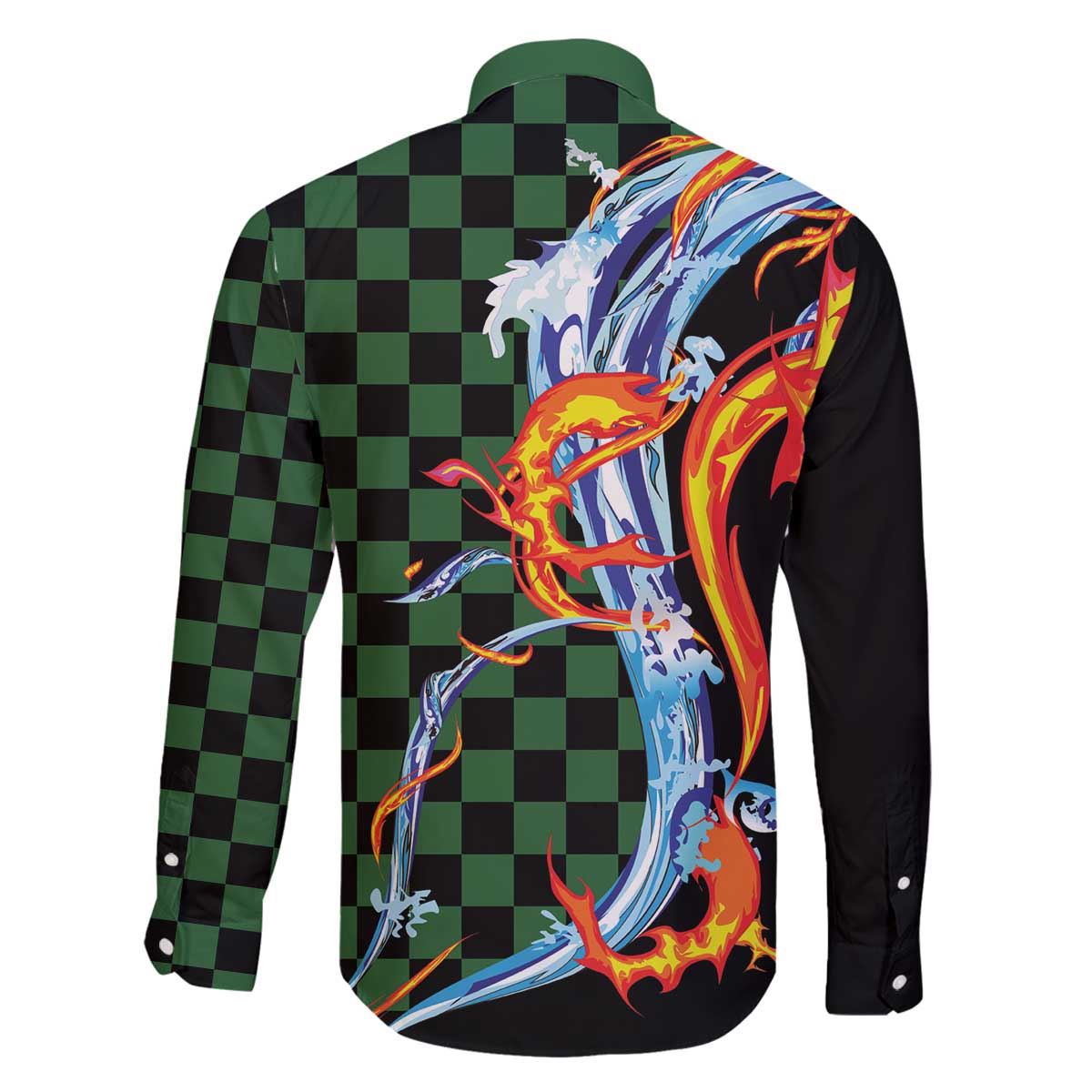 Japanese Asanoha Pattern Family Matching Off The Shoulder Long Sleeve Dress and Hawaiian Shirt Sun Flame Slayer Dragon Hinokami Kagura Spirit - Polynesian Pride