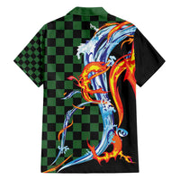 Japanese Asanoha Pattern Family Matching Off Shoulder Short Dress and Hawaiian Shirt Sun Flame Slayer Dragon Hinokami Kagura Spirit - Polynesian Pride