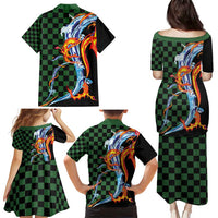 Japanese Asanoha Pattern Family Matching Puletasi and Hawaiian Shirt Sun Flame Slayer Dragon Hinokami Kagura Spirit LT9 - Polynesian Pride