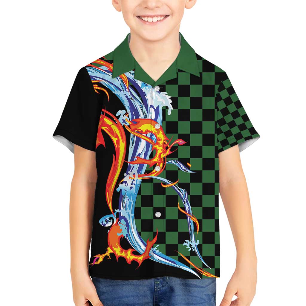 Japanese Asanoha Pattern Family Matching Puletasi and Hawaiian Shirt Sun Flame Slayer Dragon Hinokami Kagura Spirit LT9 Son's Shirt Green - Polynesian Pride