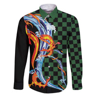 Japanese Asanoha Pattern Family Matching Short Sleeve Bodycon Dress and Hawaiian Shirt Sun Flame Slayer Dragon Hinokami Kagura Spirit - Polynesian Pride