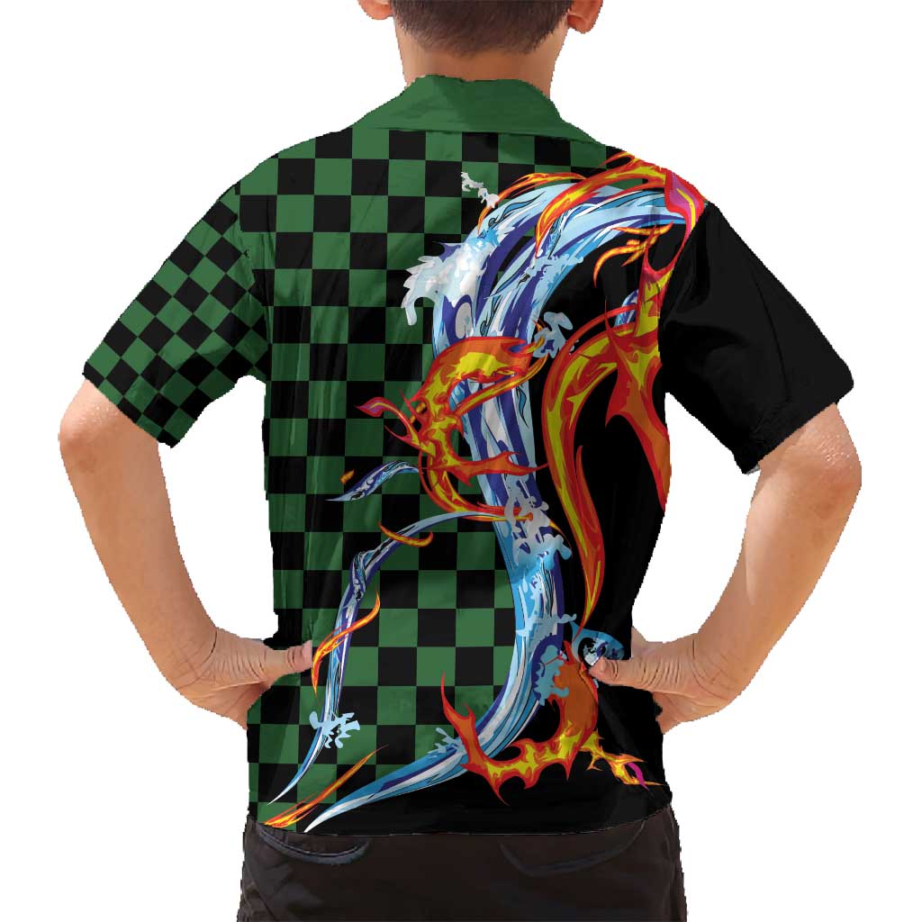 Japanese Asanoha Pattern Family Matching Summer Maxi Dress and Hawaiian Shirt Sun Flame Slayer Dragon Hinokami Kagura Spirit LT9 - Polynesian Pride