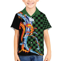 Japanese Asanoha Pattern Family Matching Summer Maxi Dress and Hawaiian Shirt Sun Flame Slayer Dragon Hinokami Kagura Spirit LT9 Son's Shirt Green - Polynesian Pride
