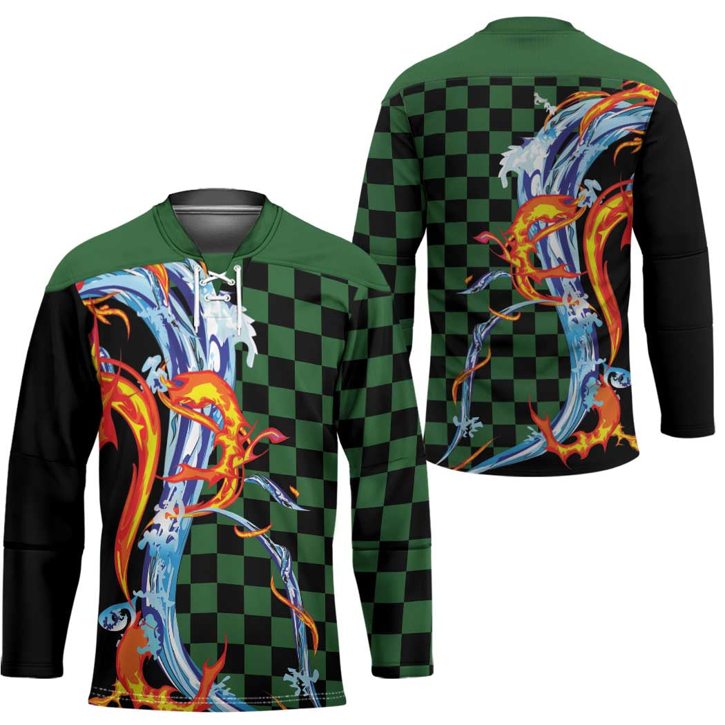 Japanese Asanoha Pattern Hockey Jersey Sun Flame Slayer Dragon Hinokami Kagura Spirit - Polynesian Pride