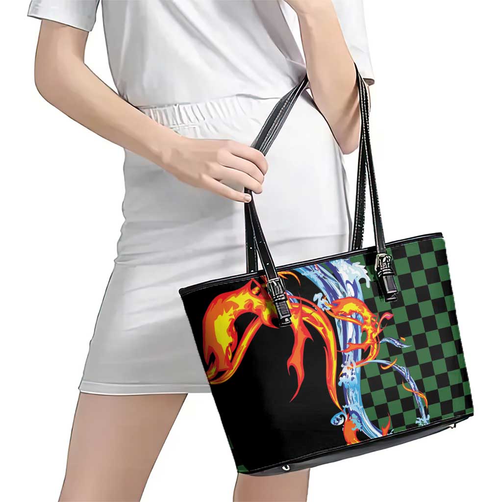 Japanese Asanoha Pattern Leather Tote Bag Sun Flame Slayer Dragon Hinokami Kagura Spirit LT9 - Polynesian Pride