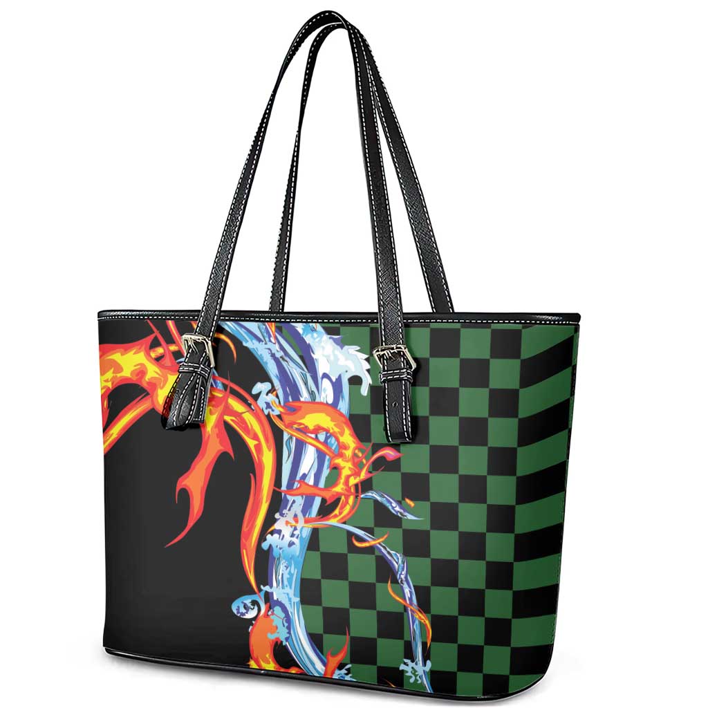 Japanese Asanoha Pattern Leather Tote Bag Sun Flame Slayer Dragon Hinokami Kagura Spirit LT9 - Polynesian Pride
