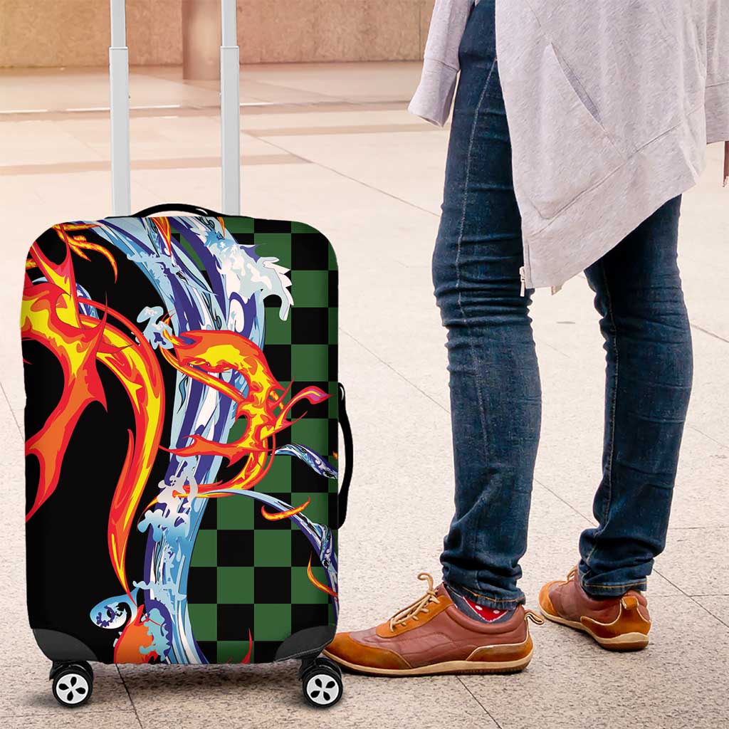 Japanese Asanoha Pattern Luggage Cover Sun Flame Slayer Dragon Hinokami Kagura Spirit LT9 Green - Polynesian Pride