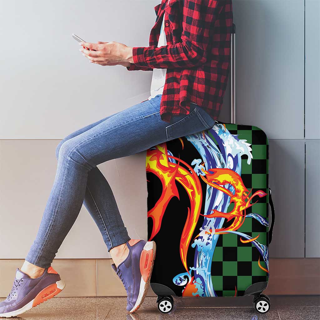 Japanese Asanoha Pattern Luggage Cover Sun Flame Slayer Dragon Hinokami Kagura Spirit - Polynesian Pride