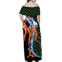 Japanese Asanoha Pattern Off Shoulder Maxi Dress Sun Flame Slayer Dragon Hinokami Kagura Spirit - Polynesian Pride