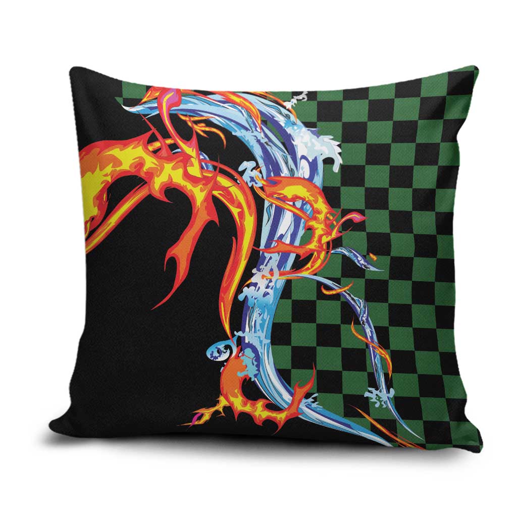 Japanese Asanoha Pattern Pillow Cover Sun Flame Slayer Dragon Hinokami Kagura Spirit LT9 Green - Polynesian Pride