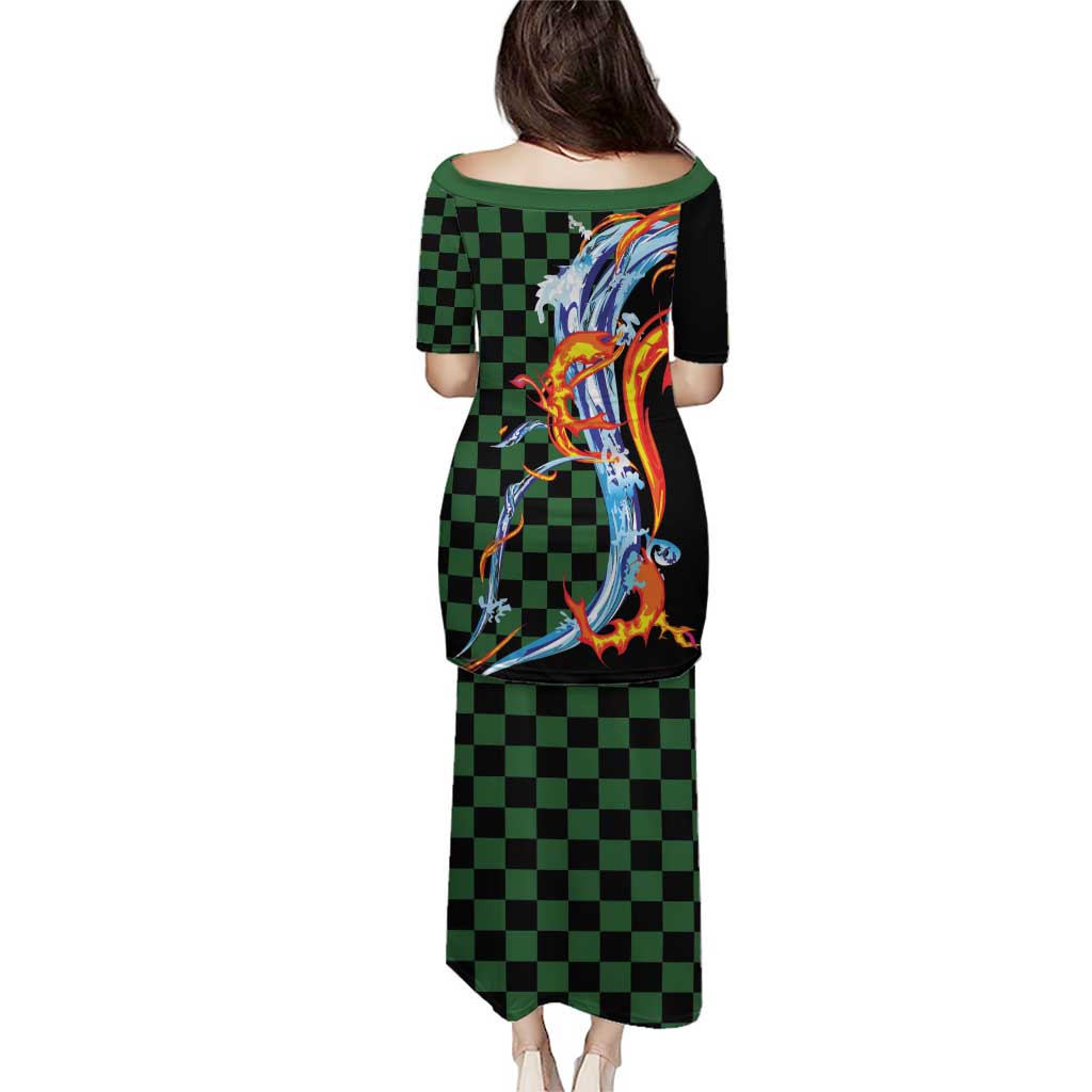 Japanese Asanoha Pattern Puletasi Sun Flame Slayer Dragon Hinokami Kagura Spirit - Polynesian Pride