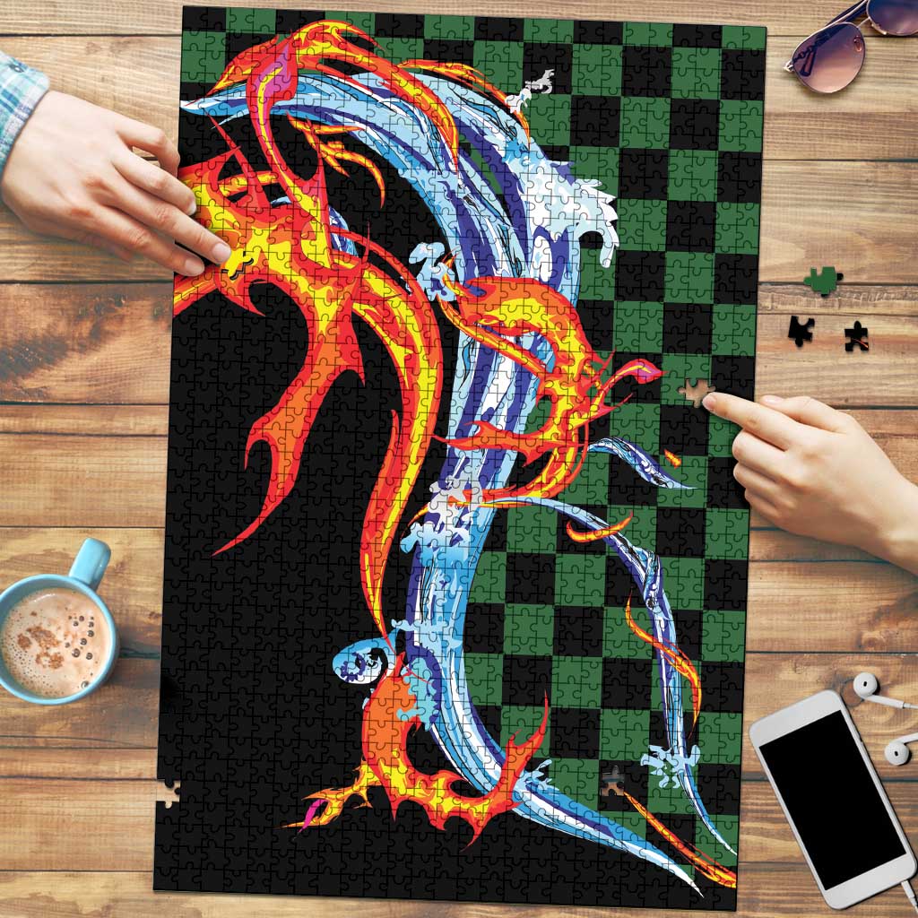Japanese Asanoha Pattern Puzzle Sun Flame Slayer Dragon Hinokami Kagura Spirit LT9 Green - Polynesian Pride