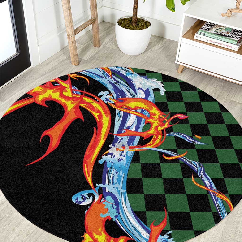 Japanese Asanoha Pattern Round Carpet Sun Flame Slayer Dragon Hinokami Kagura Spirit LT9 Green - Polynesian Pride