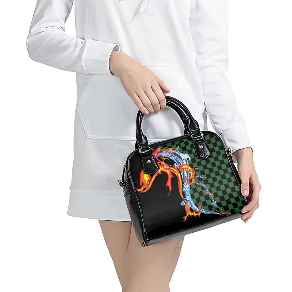 Japanese Asanoha Pattern Shoulder Handbag Sun Flame Slayer Dragon Hinokami Kagura Spirit - Polynesian Pride