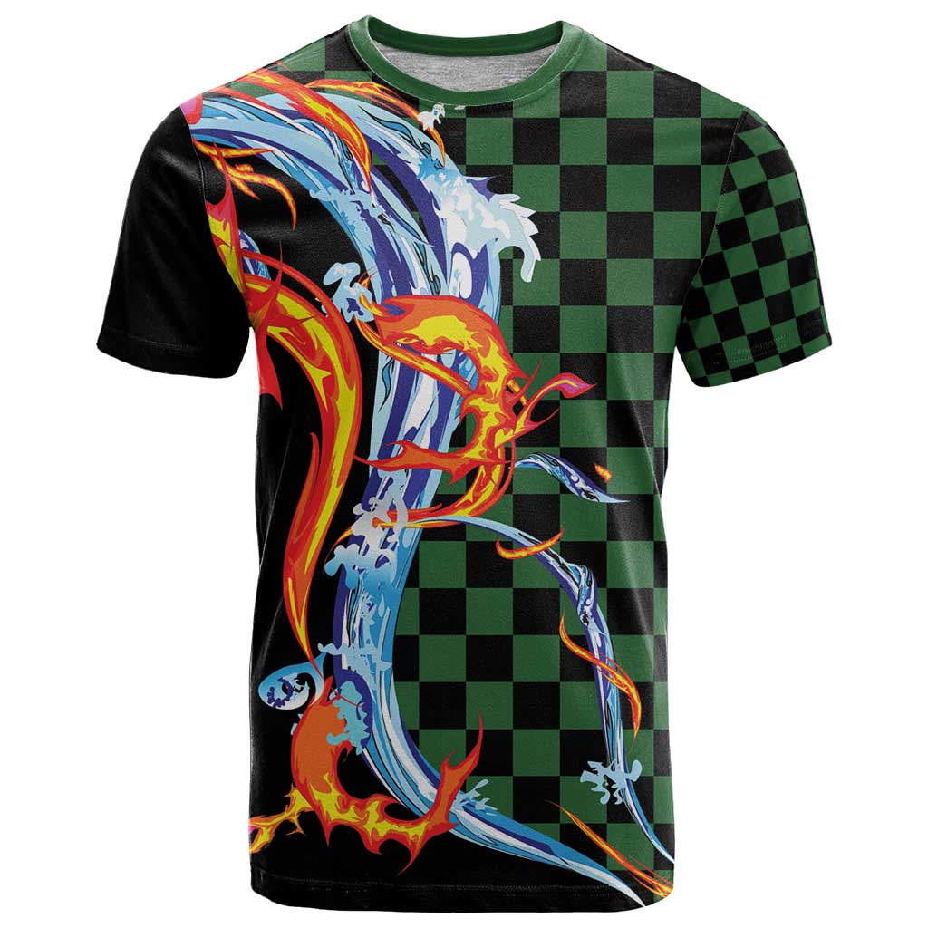 Japanese Asanoha Pattern T Shirt Sun Flame Slayer Dragon Hinokami Kagura Spirit - Polynesian Pride
