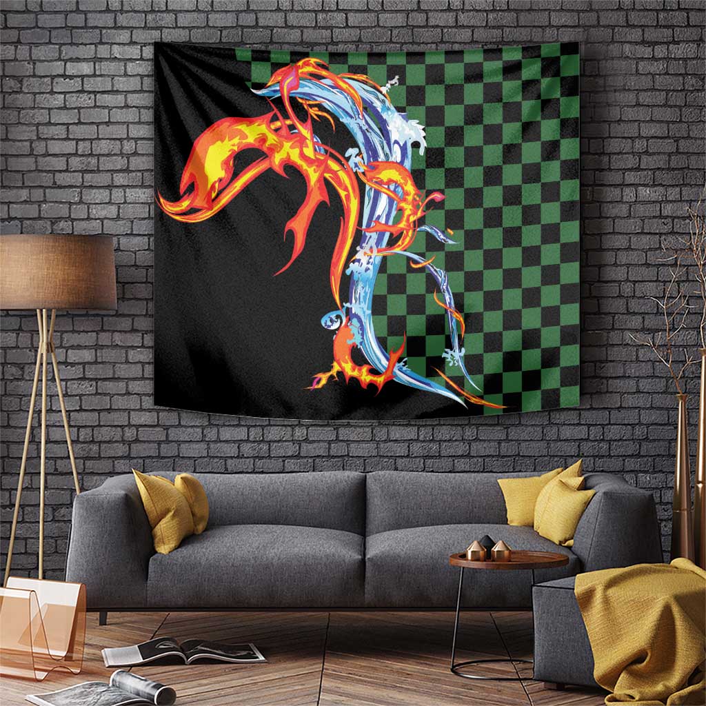 Japanese Asanoha Pattern Tapestry Sun Flame Slayer Dragon Hinokami Kagura Spirit LT9 Green - Polynesian Pride