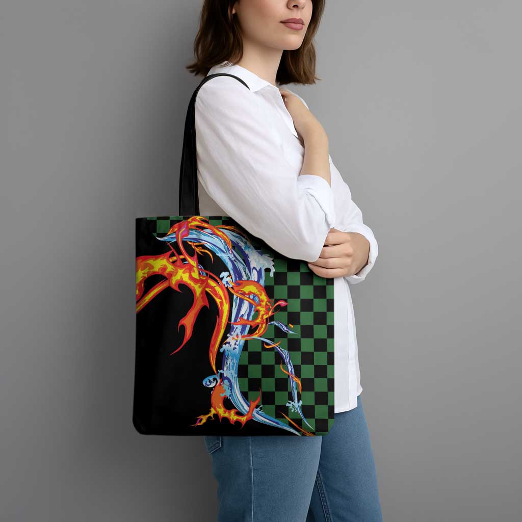Japanese Asanoha Pattern Tote Bag Sun Flame Slayer Dragon Hinokami Kagura Spirit - Polynesian Pride