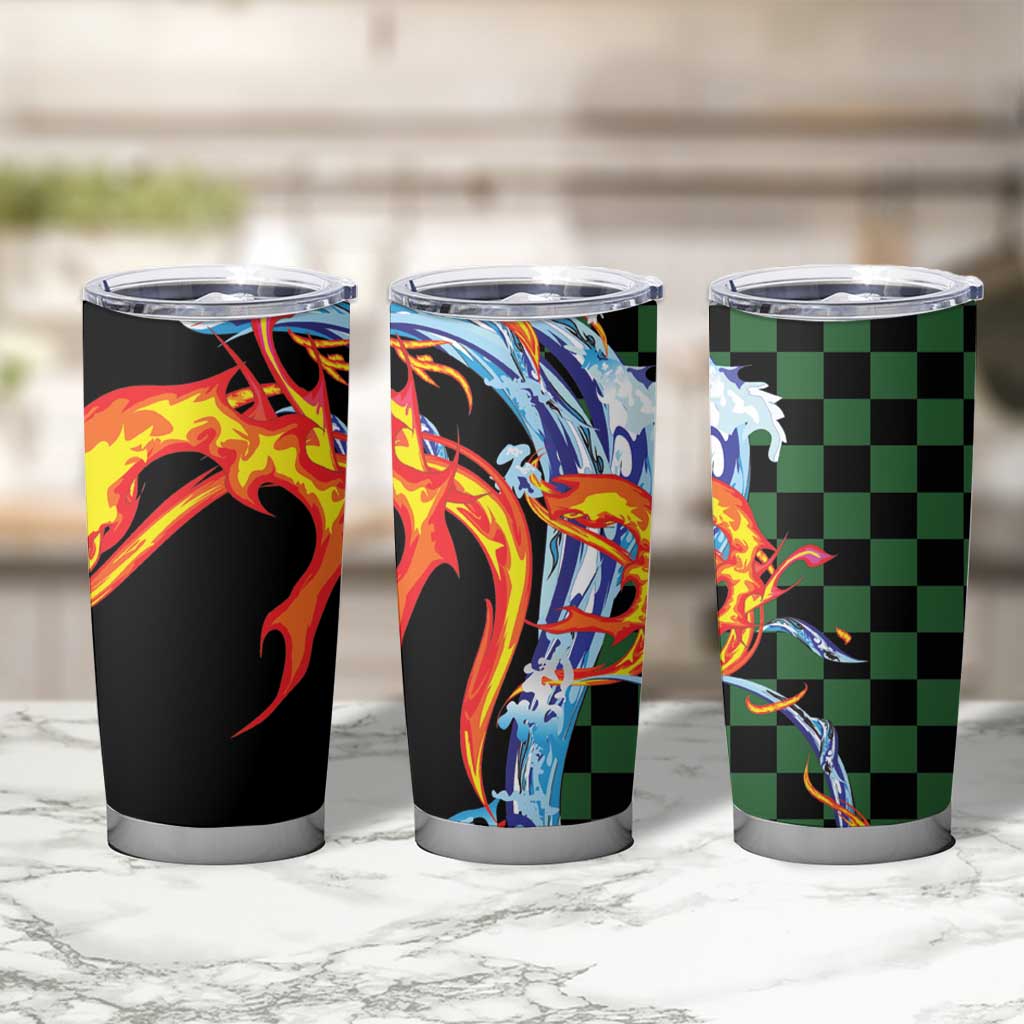 Japanese Asanoha Pattern Tumbler Cup Sun Flame Slayer Dragon Hinokami Kagura Spirit - Polynesian Pride