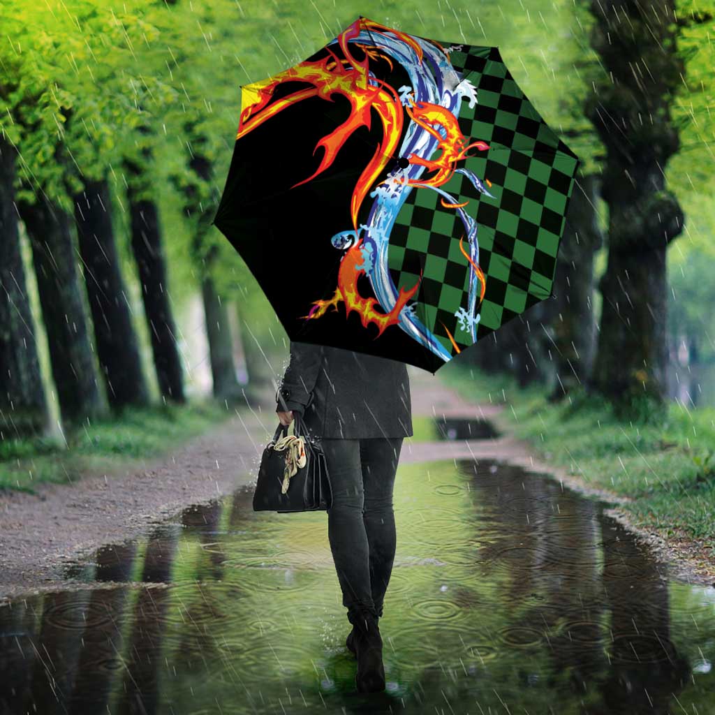 Japanese Asanoha Pattern Umbrella Sun Flame Slayer Dragon Hinokami Kagura Spirit - Polynesian Pride